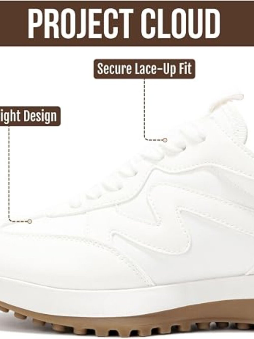 Women's White Lightweight Trendy Lace Up Memory Foam Insole Non-Slip Sneaker - Picture 3 of 4